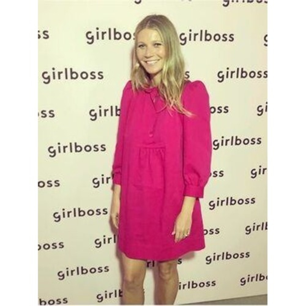 G. Label Goop Hot Pink Linen Ruffle Neck Long Sleeve Dress SZ 6 Preppy Mod